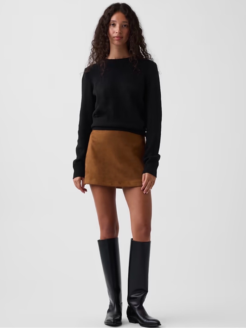 Suede Mini Skort in Brown XS PETITE